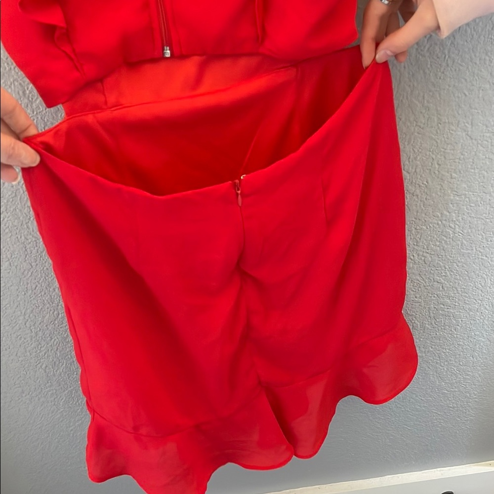 Red Ruffled Front Open BackMidi Sundress - Picture 6 of 7